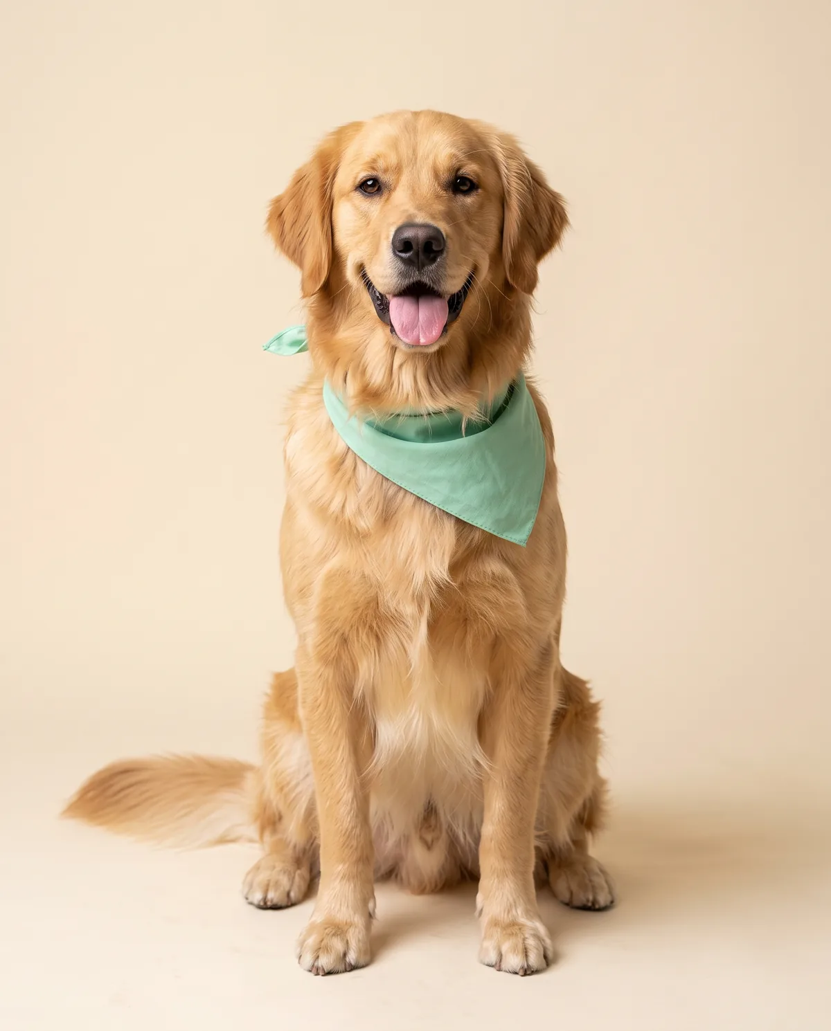 Sunny the golden retriever in a mint bandana